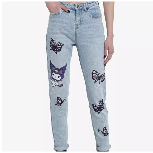 Sanrio Kuromi Butterfly Garden High Rise Mom Jeans Sz 15 Light Blue Wash Cotton - Picture 4 of 14